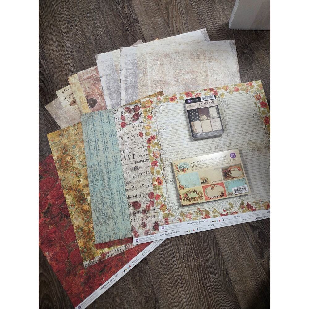 Prima Scrapbook Pages Lot Cigar Box Secrets Bella Rouge Time Travelers Kit Paper